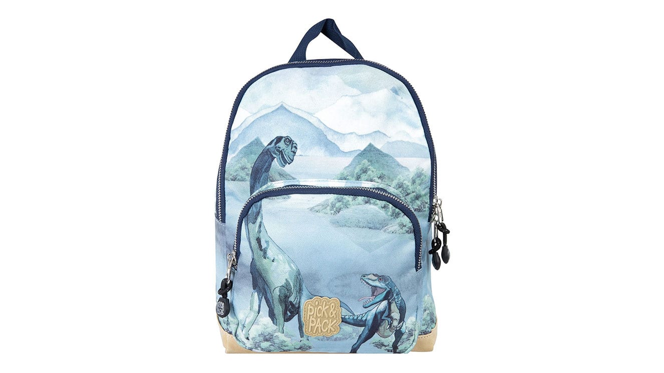 Hellblauer Rucksack für Kinder mit Dino-Motiv