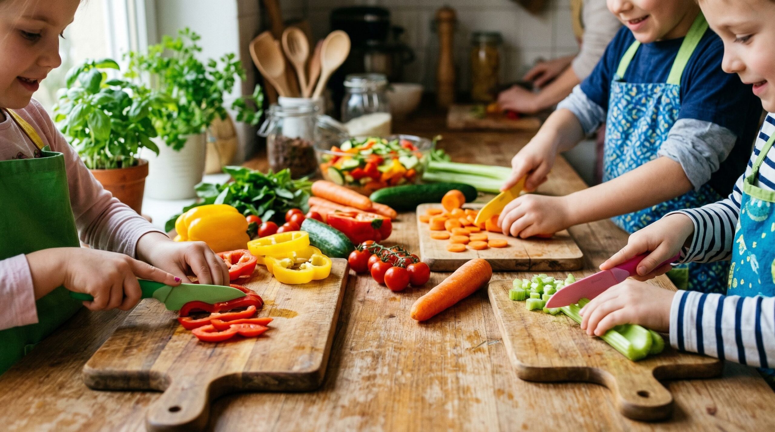 Kinder schneiden in der Küche Gemüse